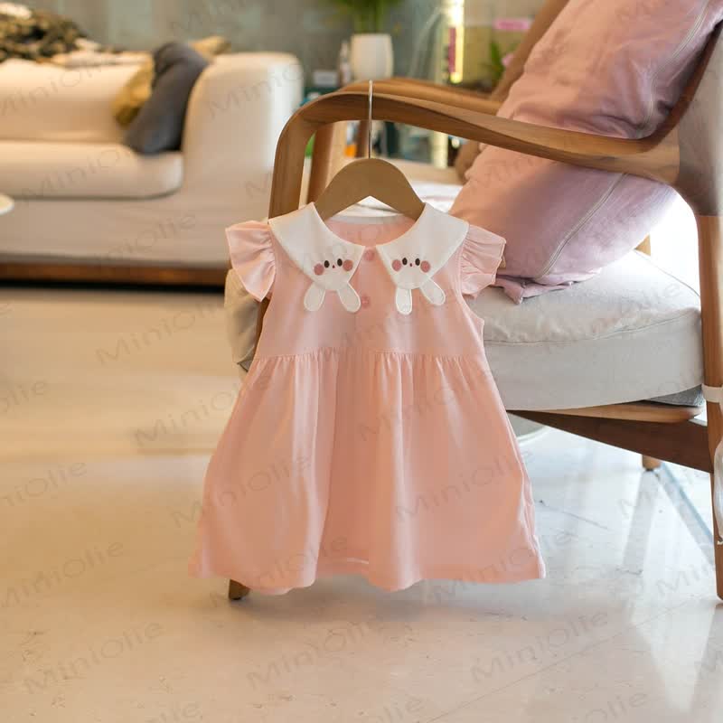 Toddler Girls Pink Cotton Rabbit Print Dress - image 1