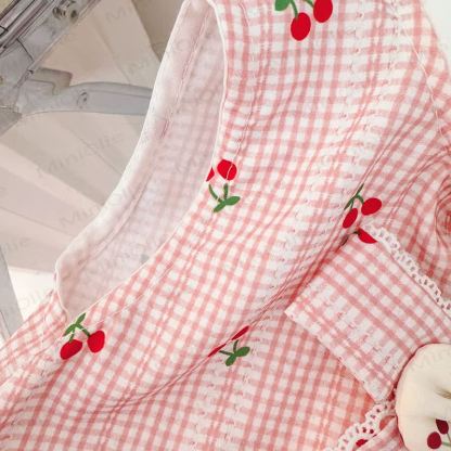 Baby Toddler Girls Cotton Bows Gingham Cherry Print Sleeveless Dress  - image 6