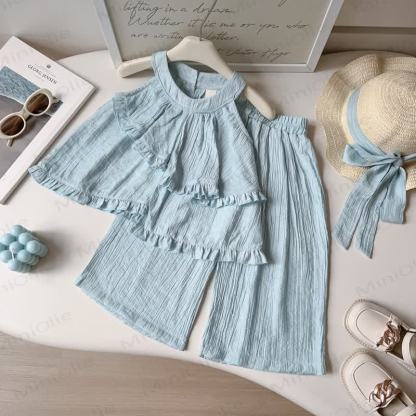 Toddler Girls Solid Color Tank Top and Pants Set  - Blue - 8-9T - image 3