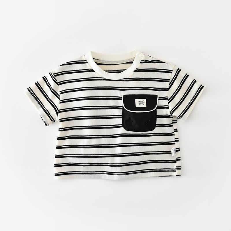 Baby Toddler Boys Cotton Striped Top or Solid Black Shorts - White - 4-5T - image 3