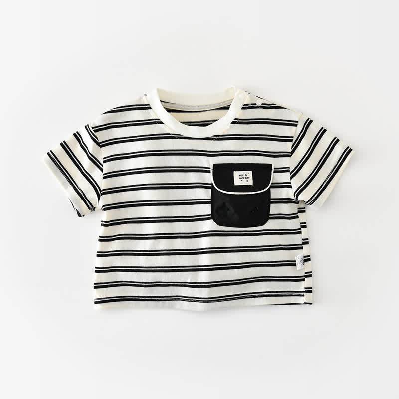 Baby Toddler Boys Cotton Striped Top or Solid Black Shorts - White - 4-5T - image 3