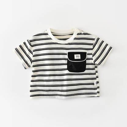 Baby Toddler Boys Cotton Striped Top or Solid Black Shorts - White - 4-5T - image 3