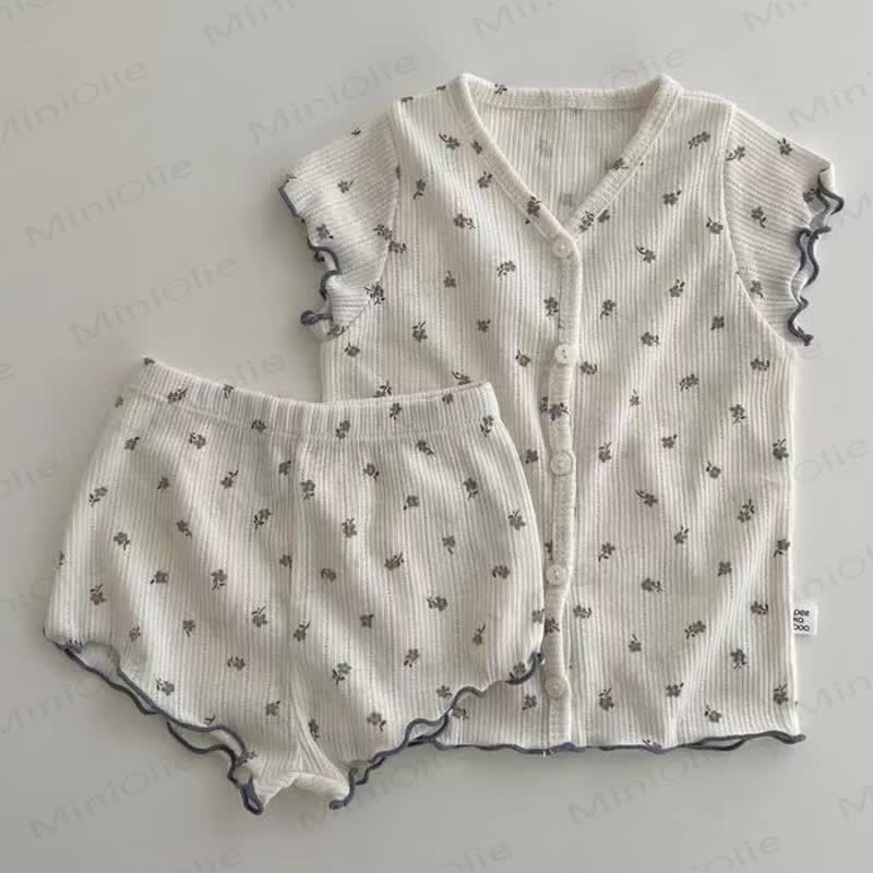 Baby Girls Cotton Floral Print Tank Top and Shorts Pyjama Set - Blue - 2-3T - image 2