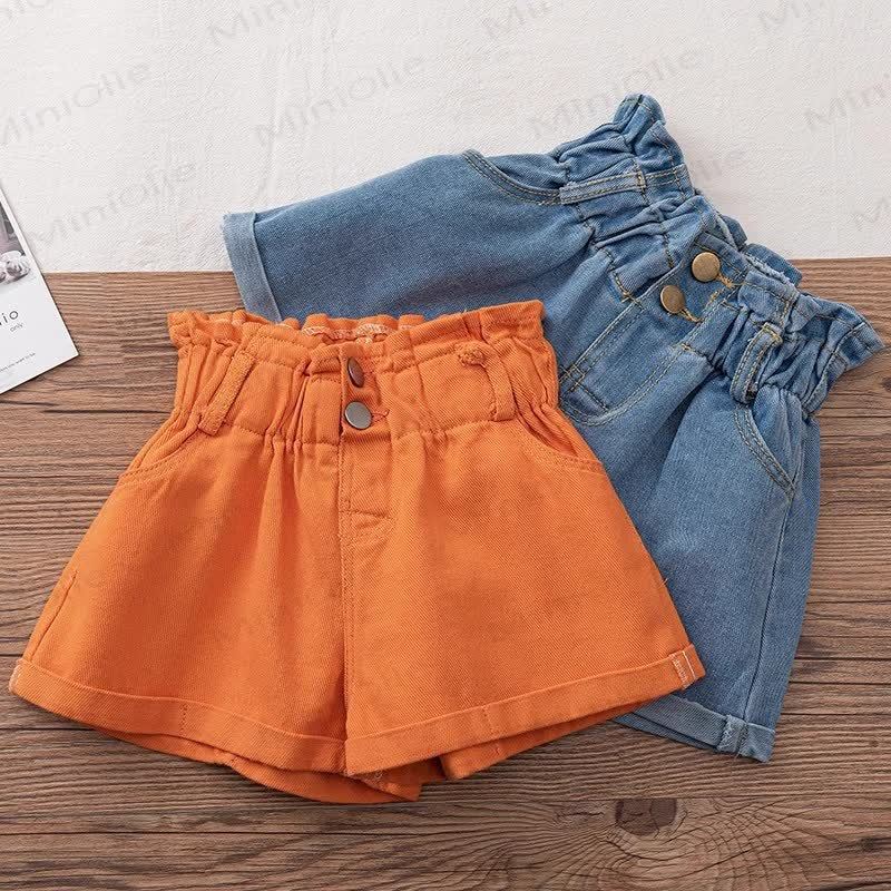 Toddler Kid Girls Cotton Solid Color Denim Shorts - Orange - 12-13T - image 3