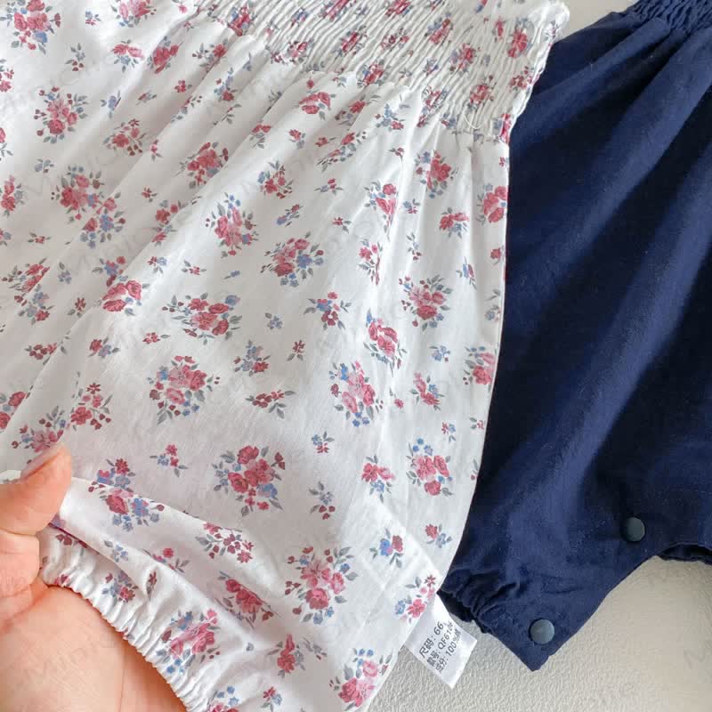 Baby Solid Color/Floral Strap Romper - image 8