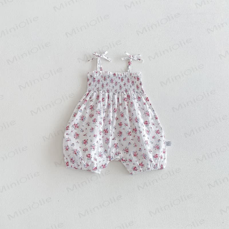 Baby Solid Color/Floral Strap Romper - White - 18-24M - image 3