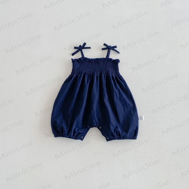 Baby Solid Color/Floral Strap Romper - Navy - 18-24M - image 2