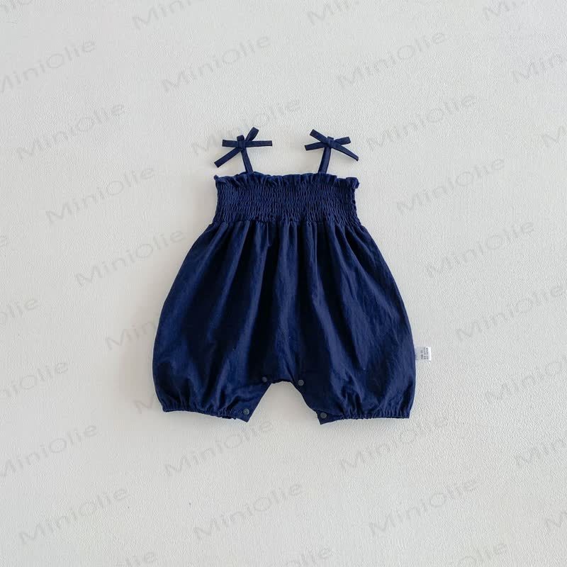Baby Solid Color/Floral Strap Romper - Navy - 18-24M - image 2