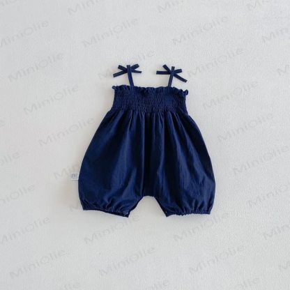 Baby Solid Color/Floral Strap Romper - image 4