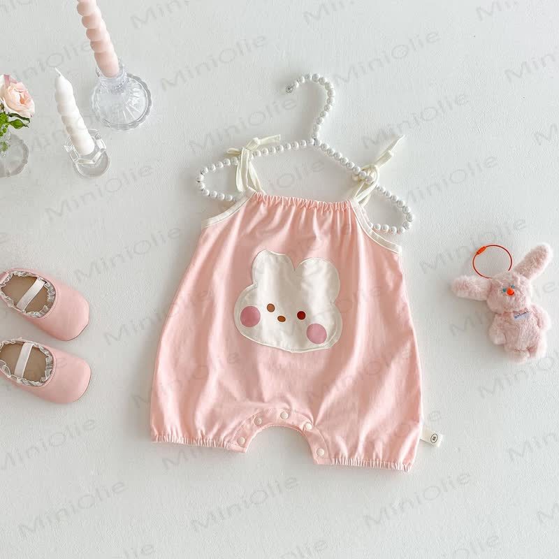 Baby Girl Flower/Rabbit Strap Romper - Pink Rabbit - 18-24M - image 3