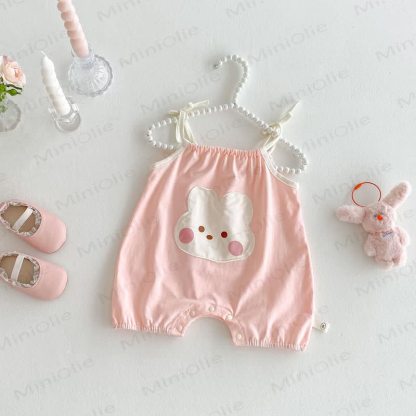 Baby Girl Flower/Rabbit Strap Romper - Pink Rabbit - 18-24M - image 3