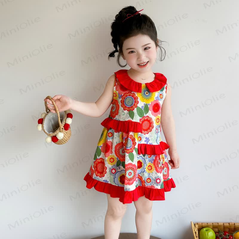 Toddler Girls Cotton Floral Print Sleeveless Dress - Red - 8-9T - image 2