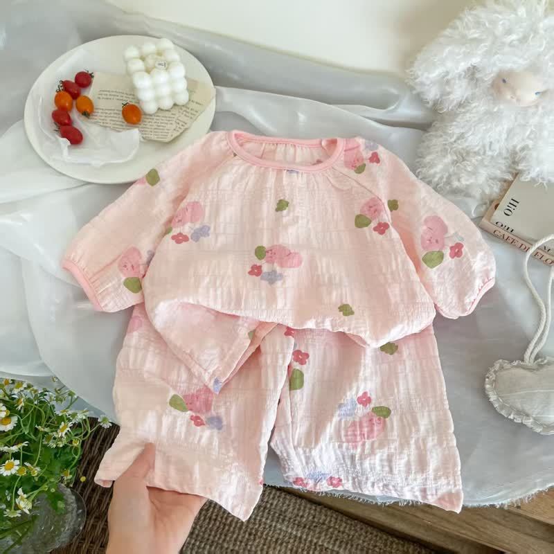 Toddler Kid Girls Pink Floral Print Top and Pants Set - Pink - 10-11T - image 1