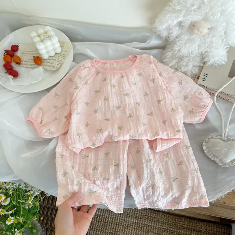 Toddler Kid Girls Pink Floral Print Top and Pants Set - Green - 10-11T - image 2