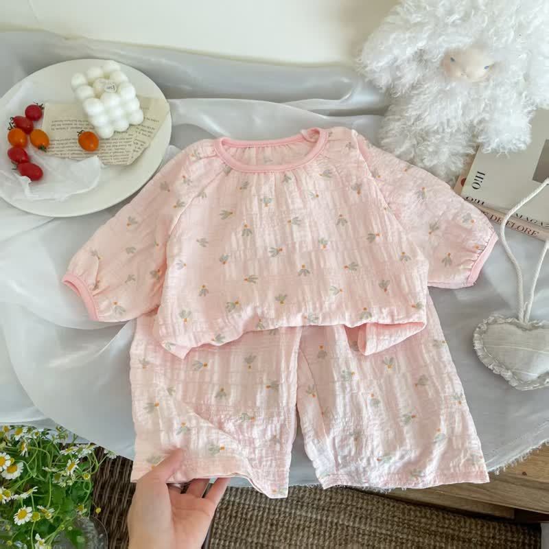 Toddler Kid Girls Pink Floral Print Top and Pants Set - Green - 10-11T - image 2