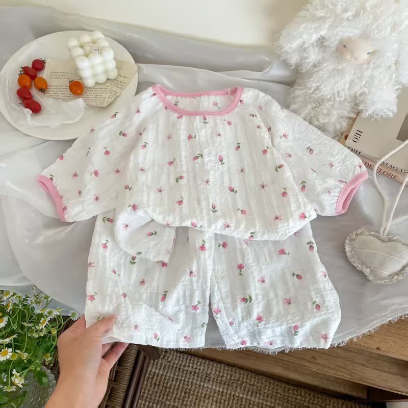Toddler Kid Girls Pink Floral Print Top and Pants Set - White - 10-11T - image 3