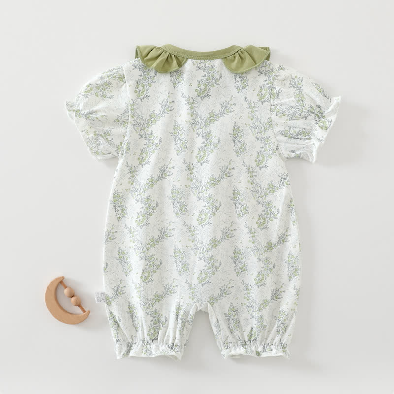 Baby White&Green Floral Ruffle Collar Romper - image 2