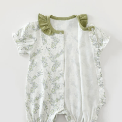 Baby White&Green Floral Ruffle Collar Romper - image 3