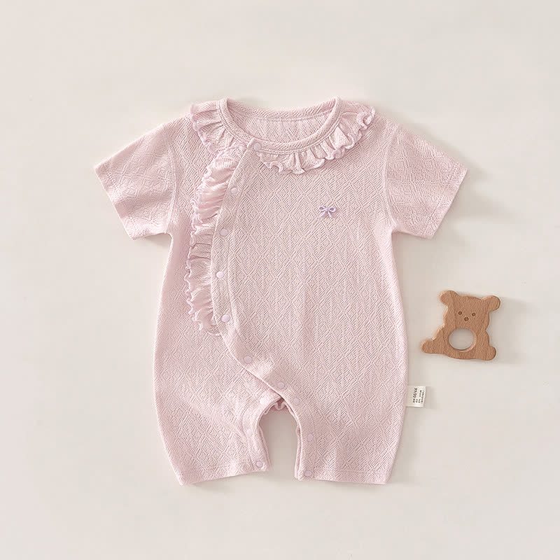 Baby Bowknot Ruffle Trim Romper - Purple - 18-24M - image 2