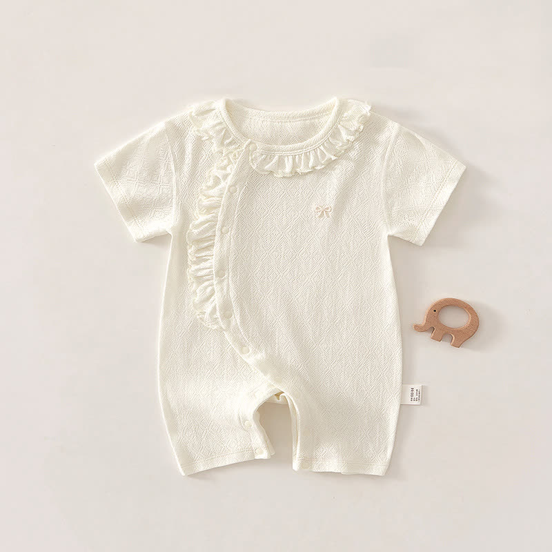 Baby Bowknot Ruffle Trim Romper - White - 18-24M - image 1