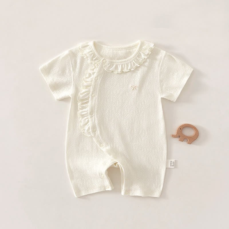 Baby Bowknot Ruffle Trim Romper - White - 18-24M - image 1