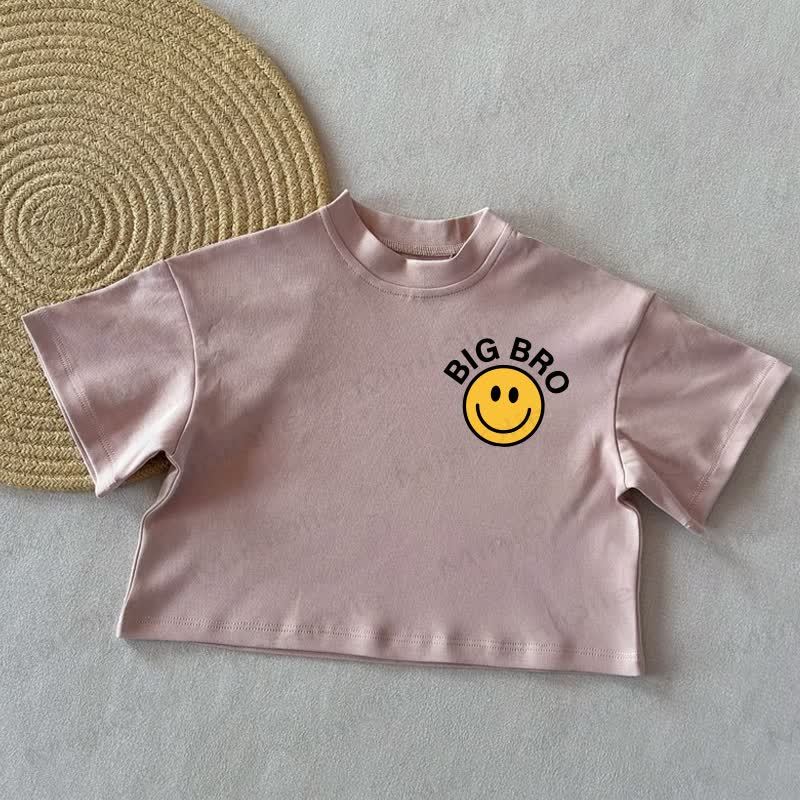 BIG BRO Baby Smiling Face Summer Casual T-Shirt - Coral Pink - 2-3T - image 3
