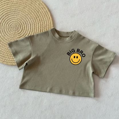 BIG BRO Baby Smiling Face Summer Casual T-Shirt - Grey Green - 2-3T - image 2