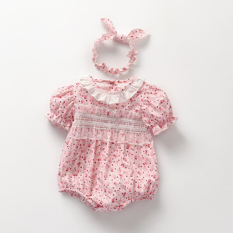  Baby Pink Floral Smocked Bodysuit withHeadband - Pink - 18-24M - image 1