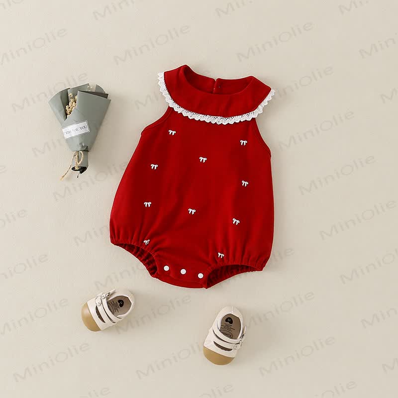 Baby Bow Emboidered Red Bodysuit - image 2