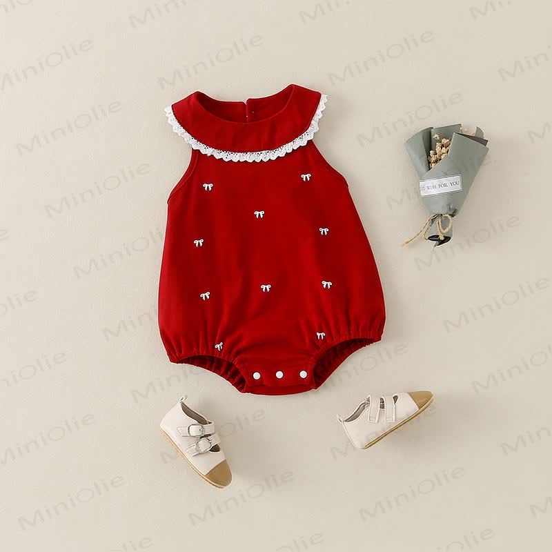 Baby Bow Emboidered Red Bodysuit - image 3