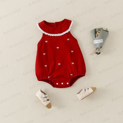 Baby Bow Emboidered Red Bodysuit - image 3