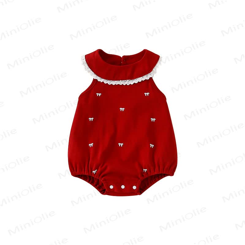 Baby Bow Emboidered Red Bodysuit - image 5