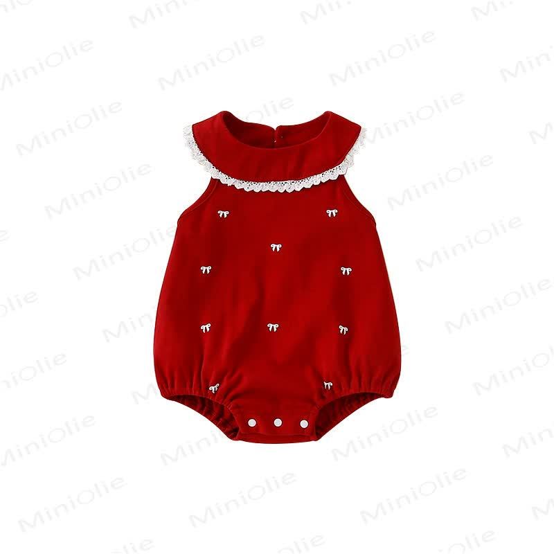 Baby Bow Emboidered Red Bodysuit - image 5