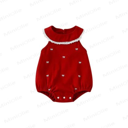 Baby Bow Emboidered Red Bodysuit - image 5