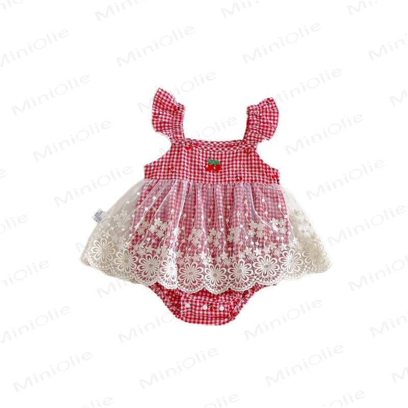 Baby Strawberry Gingham Lace Bodysuit - image 9