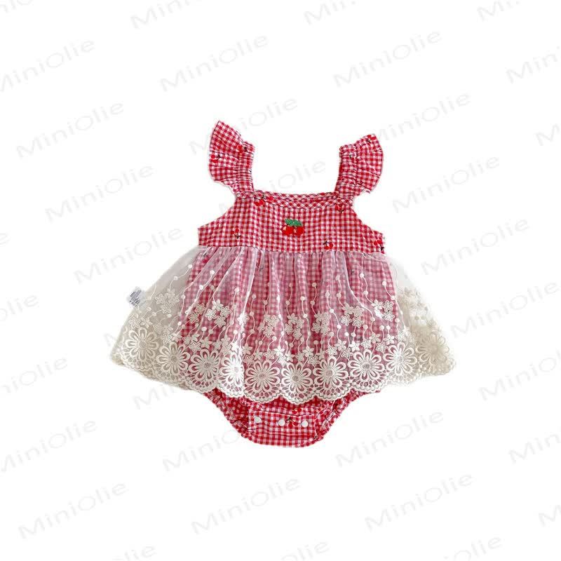 Baby Strawberry Gingham Lace Bodysuit - image 9