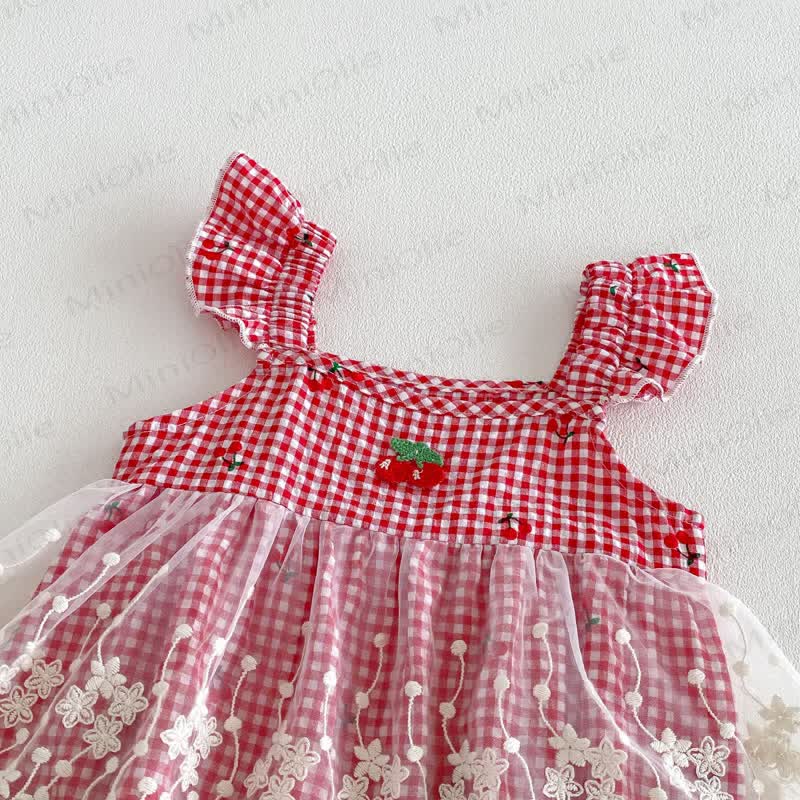 Baby Strawberry Gingham Lace Bodysuit - image 4