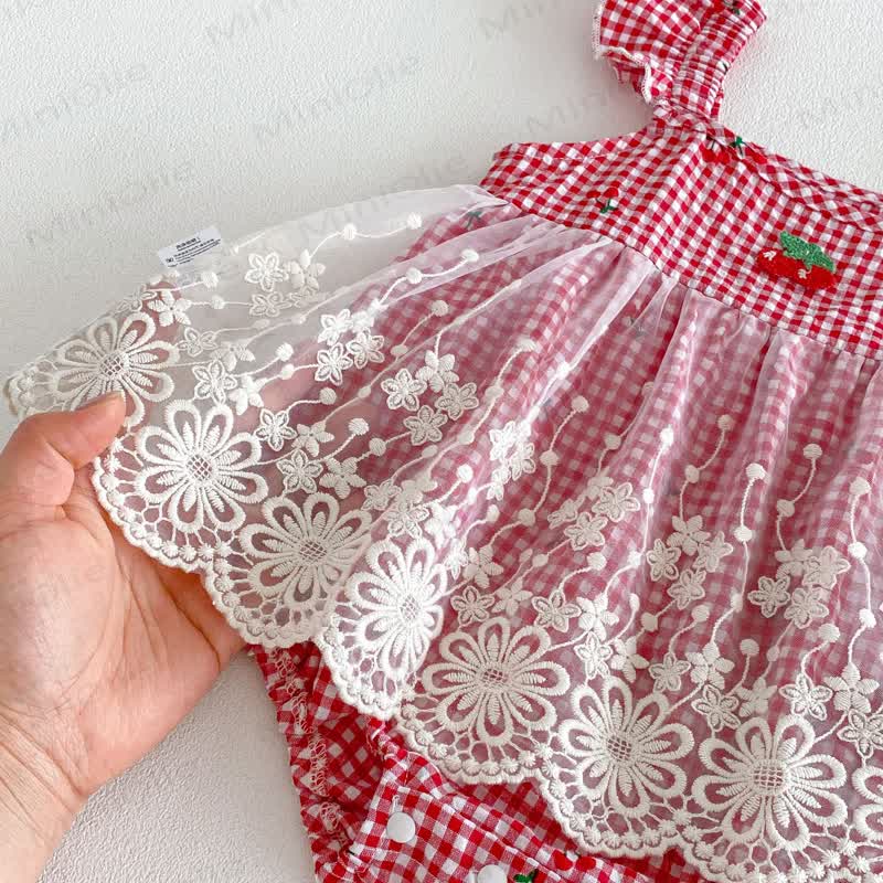 Baby Strawberry Gingham Lace Bodysuit - image 6
