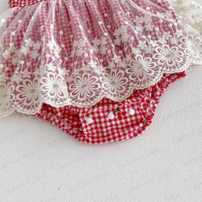 Baby Strawberry Gingham Lace Bodysuit - image 7