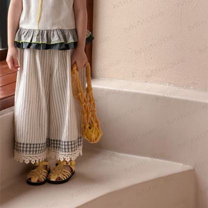 Toddler Kid Girls Ribbed Tank Top or Stripe Pants  - White Pants - 10-11T - image 3