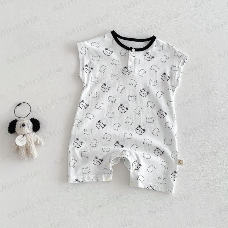 Baby Animal/Geometry/Playground Print Sleeveless Romper - White Bear - 18-24M - image 2