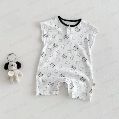 Baby Animal/Geometry/Playground Print Sleeveless Romper - White Bear - 18-24M - image 2