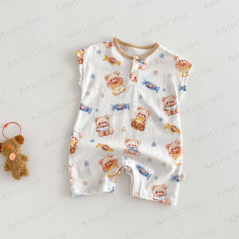 Baby Animal/Geometry/Playground Print Sleeveless Romper - Beige Bear - 18-24M - image 4