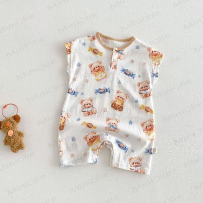 Baby Animal/Geometry/Playground Print Sleeveless Romper - Beige Bear - 18-24M - image 4
