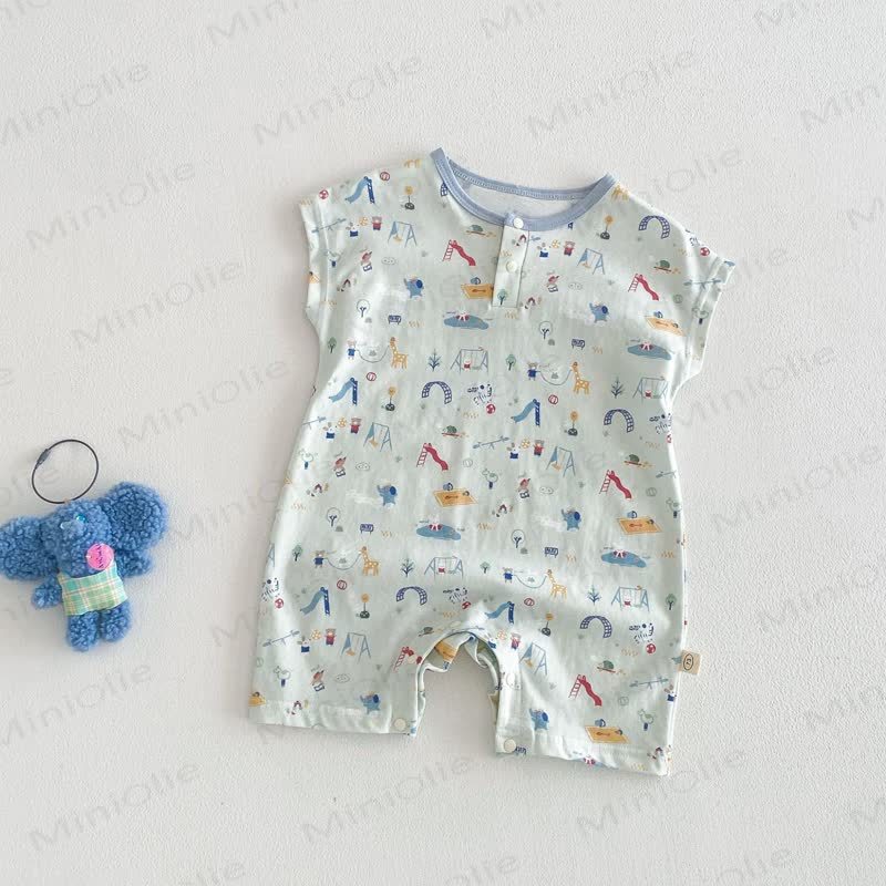 Baby Animal/Geometry/Playground Print Sleeveless Romper - Green Playground - 18-24M - image 6