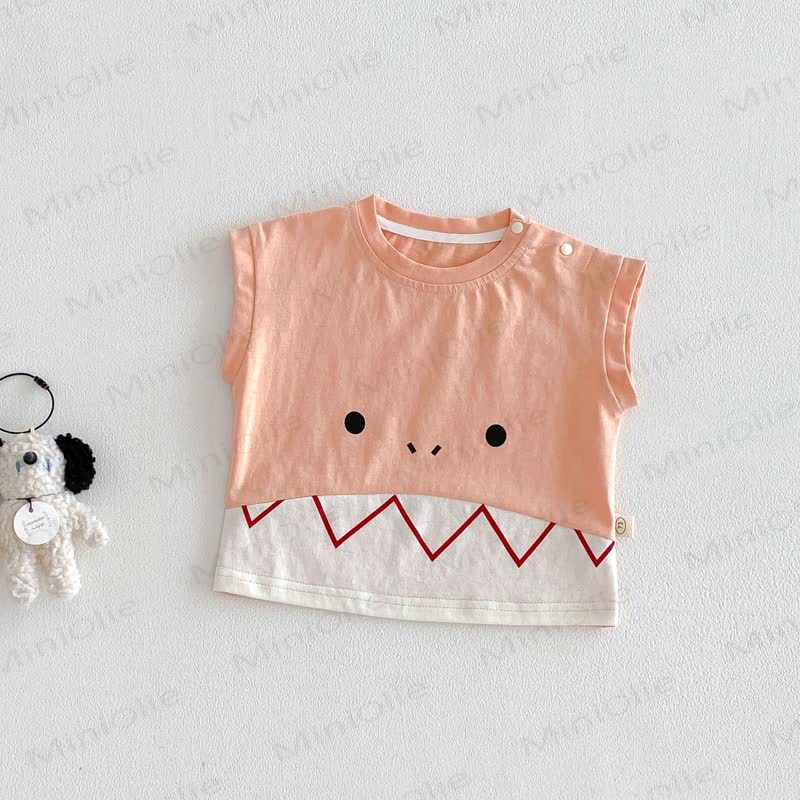 Baby Cartoon Face Sleeveless T-shirt - Orange - 4-5T - image 3