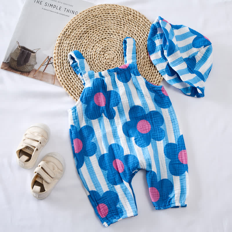 Baby Blue Flower Striped Romper with Hat - image 3