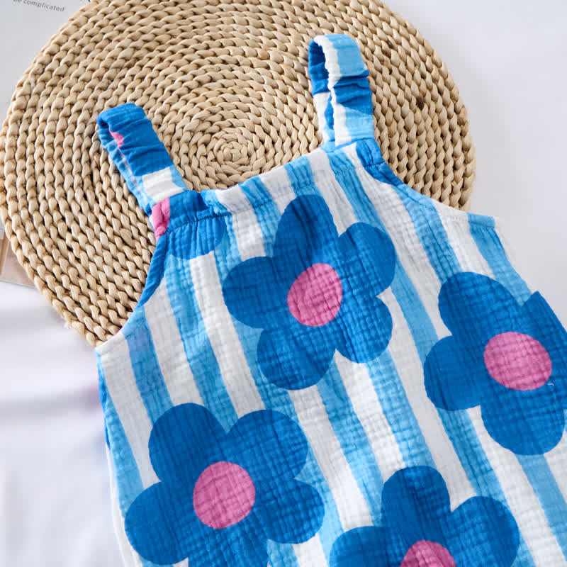 Baby Blue Flower Striped Romper with Hat - image 4