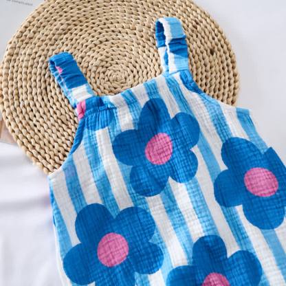 Baby Blue Flower Striped Romper with Hat - image 4
