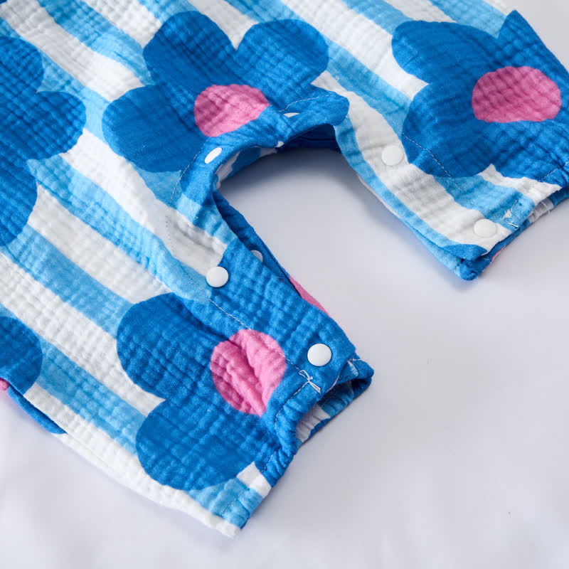 Baby Blue Flower Striped Romper with Hat - image 5